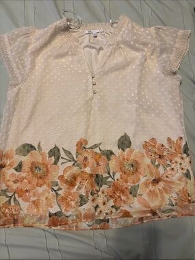 DR2 Cream Blouse with Peach Floral Border